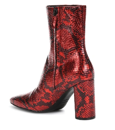 Shop Balenciaga Snake-effect Leather Ankle Boots In Red