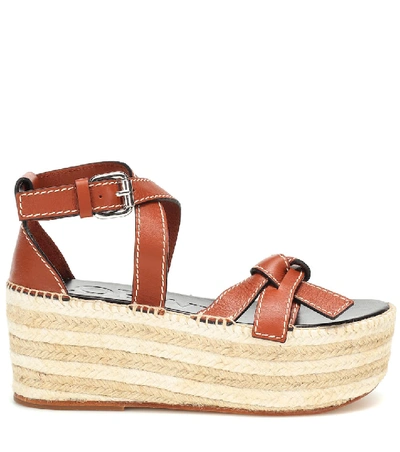 Shop Loewe Gate Leather Espadrilles In Brown