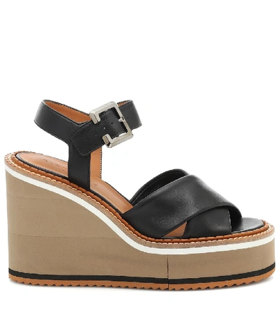 Shop Clergerie Noemie Leather Wedge Sandals In Black