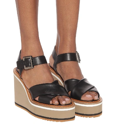 Shop Clergerie Noemie Leather Wedge Sandals In Black