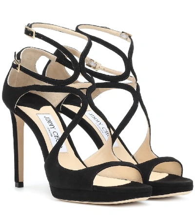 Shop Jimmy Choo Lance 100 Suede Sandals In Black