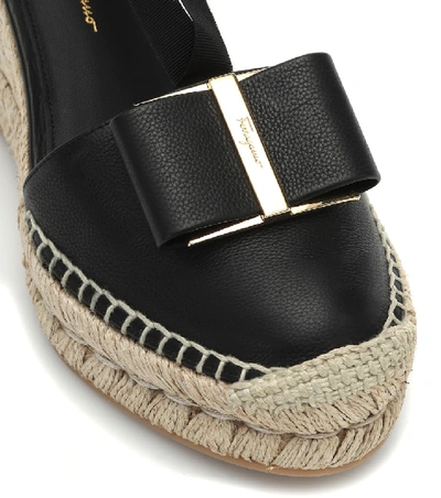 Shop Ferragamo Garanio Leather Wedge Espadrilles In Black