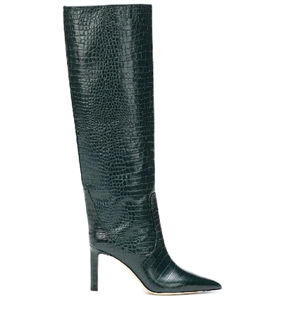 Shop Jimmy Choo Mavis 85 Leather Knee-high Boots In Green