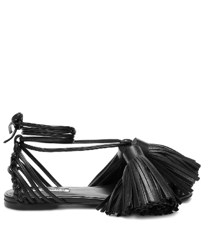 Shop Jil Sander Tasseled Leather Sandals In Black