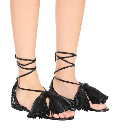 Shop Jil Sander Tasseled Leather Sandals In Black