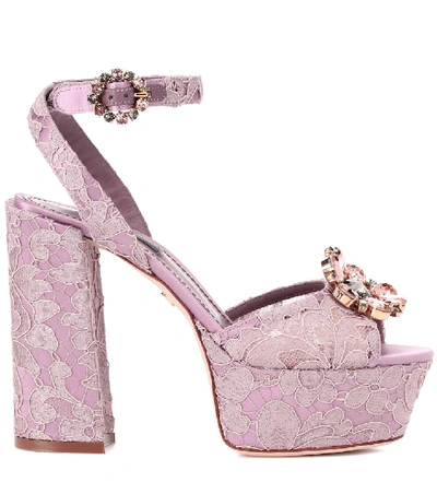 Shop Dolce & Gabbana Keira Embellished Lace Sandals In Pink
