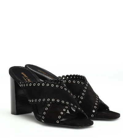 Shop Saint Laurent Loulou 95 Embellished Suede Sandals In Black