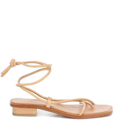 Shop Loq Ara Leather Sandals In Beige