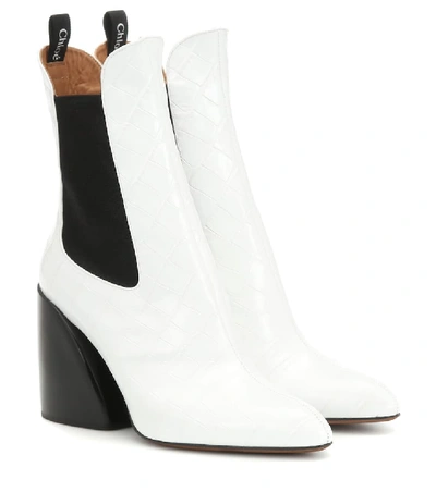Shop Chloé Wave Leather Ankle Boots In White