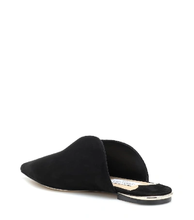 Shop Jimmy Choo Tahla Flat Suede Slippers In Black