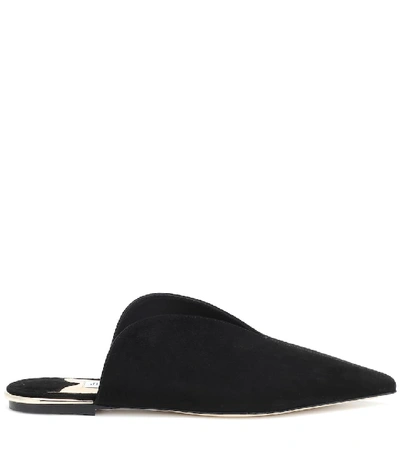 Shop Jimmy Choo Tahla Flat Suede Slippers In Black