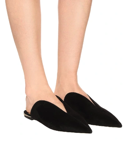 Shop Jimmy Choo Tahla Flat Suede Slippers In Black