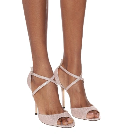 Shop Jimmy Choo Emsy 100 Lamé Sandals In Pink