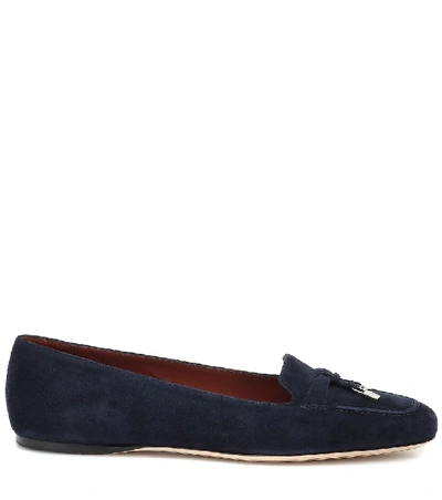 Shop Loro Piana Charms Suede Ballet Flats In Blue