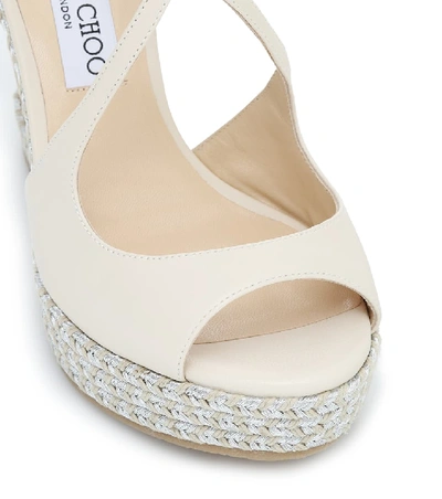 Shop Jimmy Choo Dakota 120 Leather Wedge Sandals In White