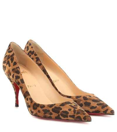 Shop Christian Louboutin Clare 80 Printed Suede Pumps In Brown