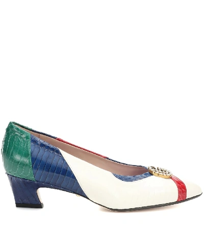 Shop Gucci Embellished Snakeskin Pumps In Multicoloured