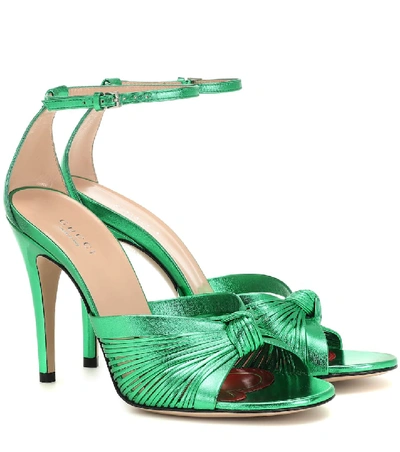 Shop Gucci Metallic Leather Sandals In Green