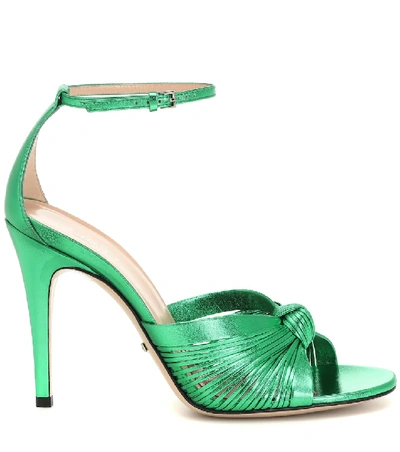 Shop Gucci Metallic Leather Sandals In Green