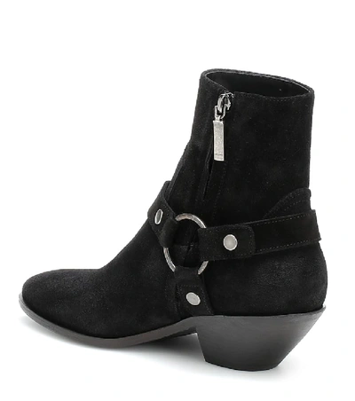 Shop Saint Laurent West Harness Suede Ankle Boots In Black