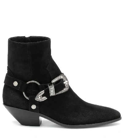 Shop Saint Laurent West Harness Suede Ankle Boots In Black