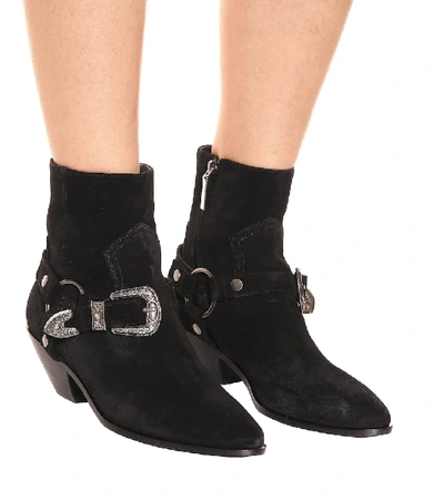 Shop Saint Laurent West Harness Suede Ankle Boots In Black