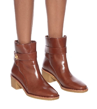 Shop Tory Burch Kira Leather Ankle Boots In Brown
