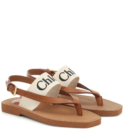 Shop Chloé Woody Leather Sandals In Brown