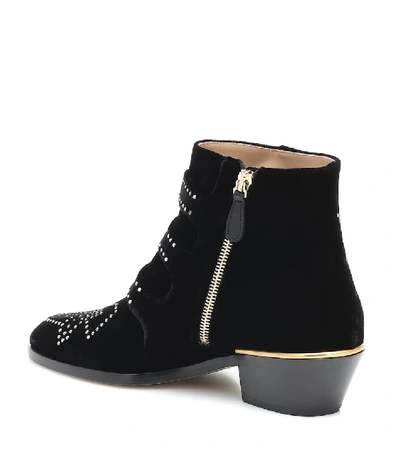 Shop Chloé Susanna Embellished Velvet Ankle Boots In Black