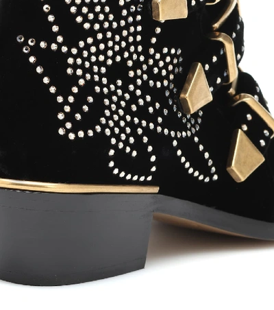 Shop Chloé Susanna Embellished Velvet Ankle Boots In Black