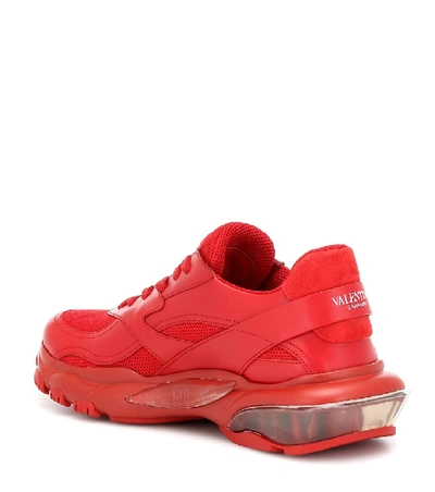 Shop Valentino Bounce Leather Sneakers In Red