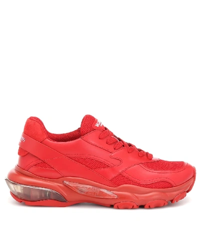 Shop Valentino Bounce Leather Sneakers In Red