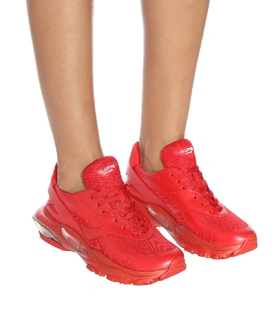 Shop Valentino Bounce Leather Sneakers In Red