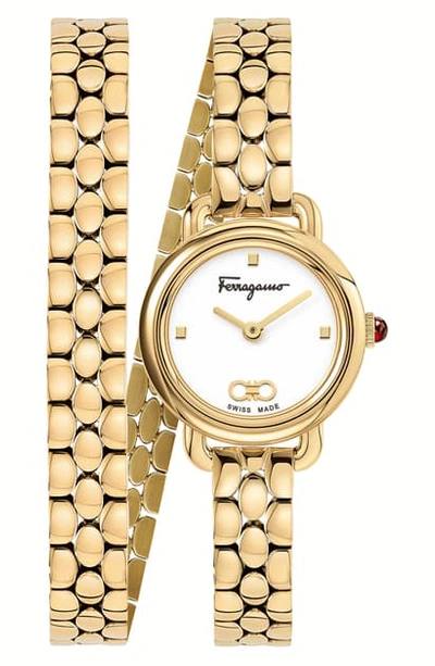 Shop Ferragamo Varina Double Bracelet Watch, 22mm In Gold/ White/ Gold