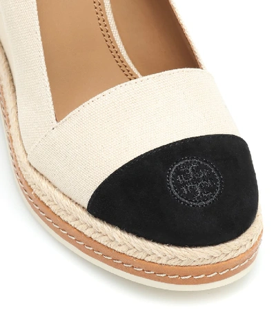 Shop Tory Burch Suede-trimmed Espadrille Wedges In Beige