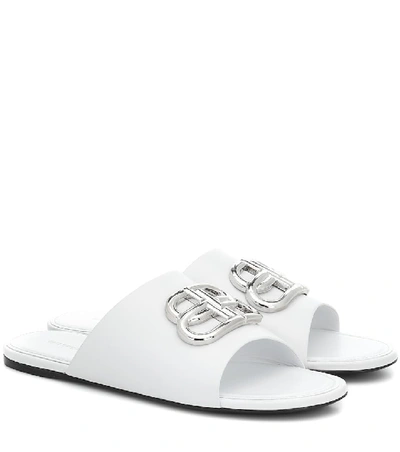 Shop Balenciaga Bb Leather Sandals In White