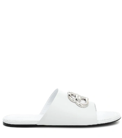 Shop Balenciaga Bb Leather Sandals In White