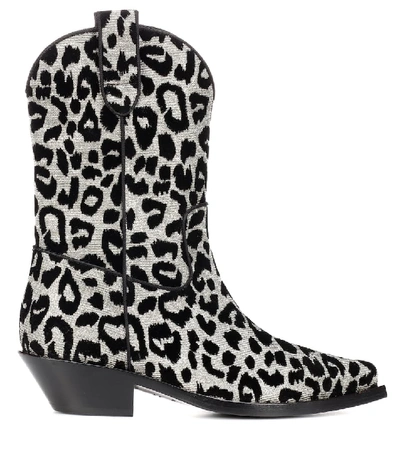 Shop Dolce & Gabbana Leopard Cowboy Boots In Silver