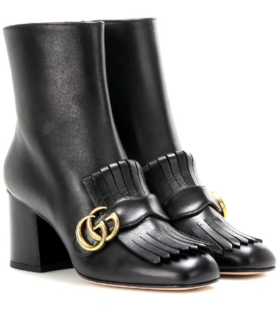 Shop Gucci Marmont Leather Ankle Boots In Black