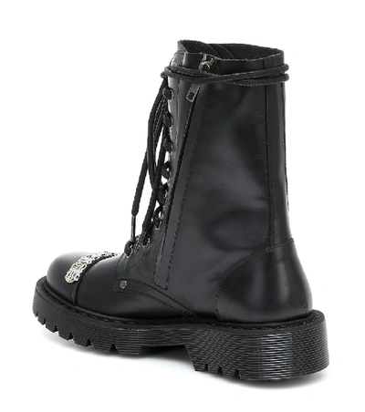 Shop Vetements Logo-embellished Leather Ankle Boots In Black