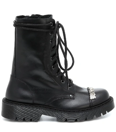 Shop Vetements Logo-embellished Leather Ankle Boots In Black