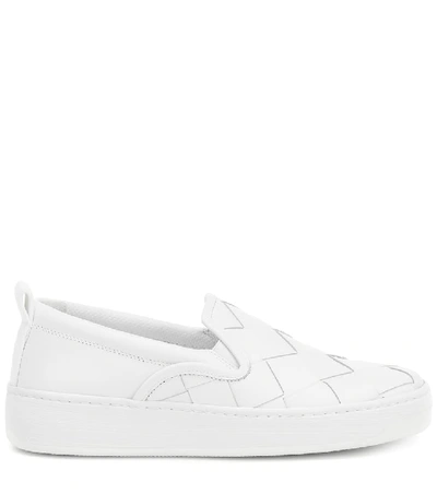 Shop Bottega Veneta Dodger Leather Slip-on Sneakers In White