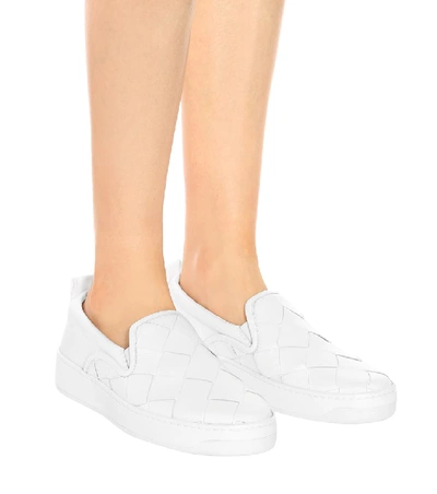 Shop Bottega Veneta Dodger Leather Slip-on Sneakers In White