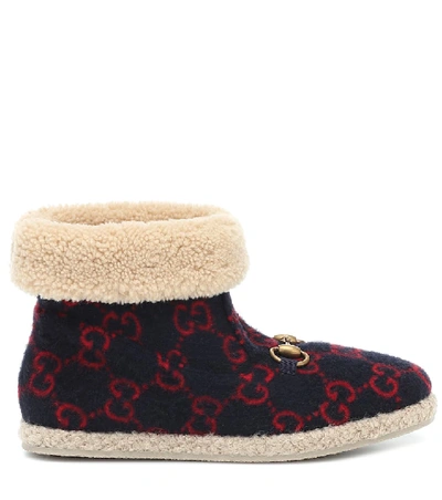 Shop Gucci Fria Gg Wool-blend Ankle Boots In Blue