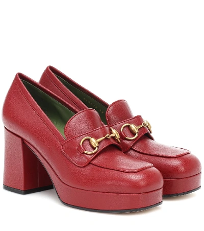 Shop Gucci Horsebit Leather Loafer Pumps In Red