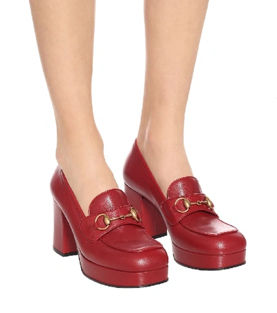 Shop Gucci Horsebit Leather Loafer Pumps In Red