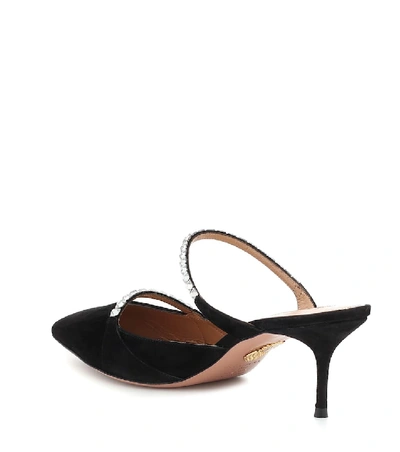 Shop Aquazzura Diamante 60 Embellished Suede Mules In Black