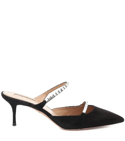 Shop Aquazzura Diamante 60 Embellished Suede Mules In Black