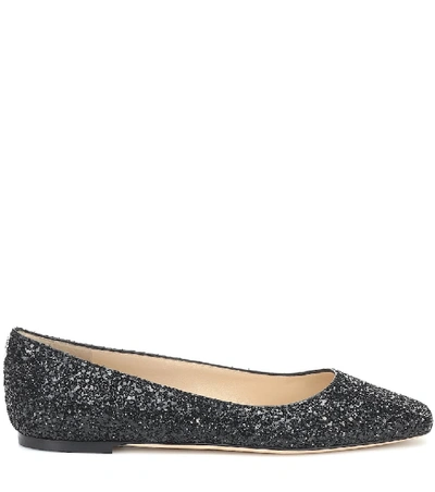 Shop Jimmy Choo Mirele Glitter Ballet Flats In Black