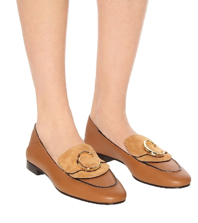 Shop Chloé C Leather Loafers In Brown